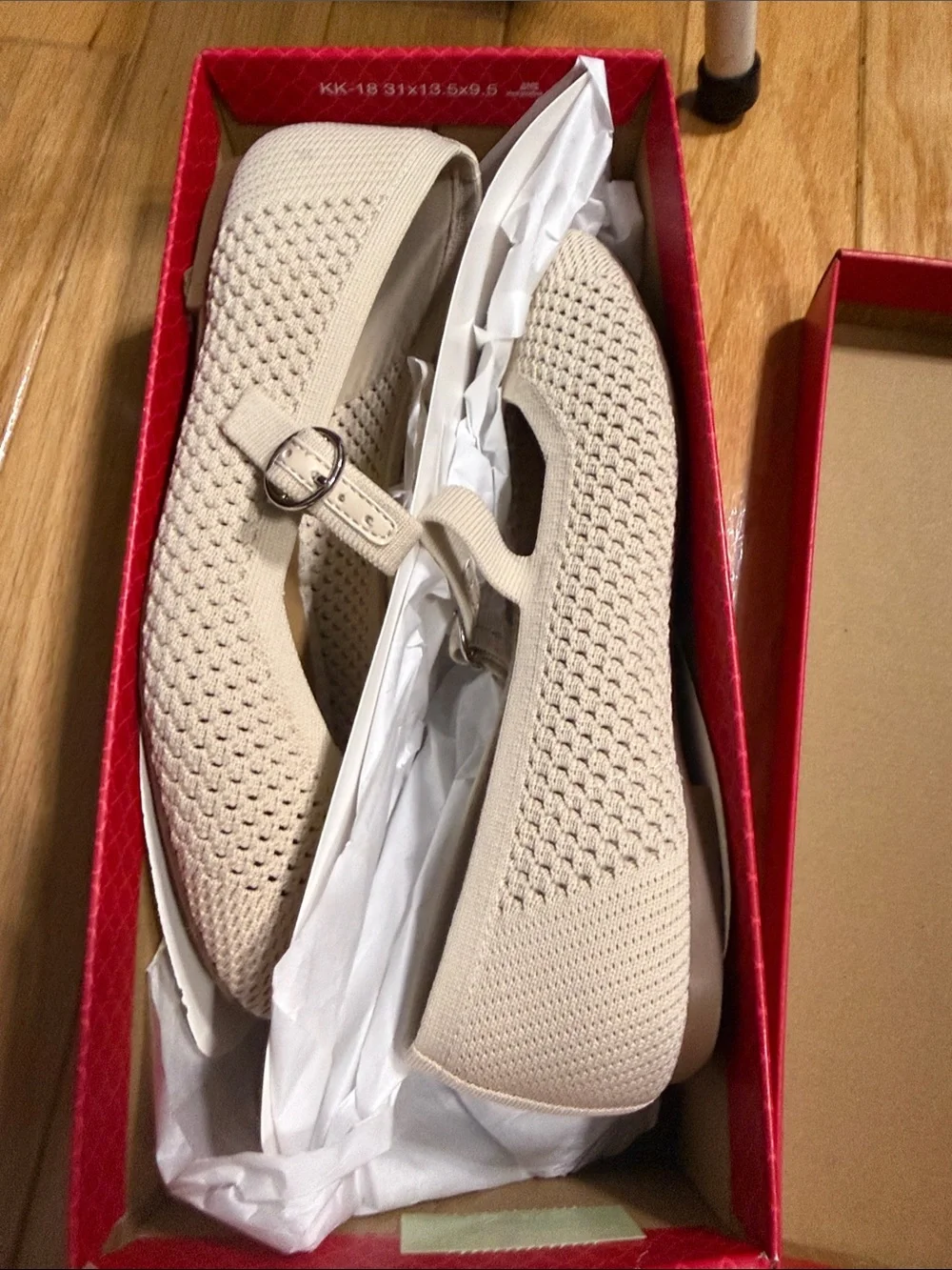Kelly & Katie Knit Mary Jane Flats in Cream with Buckle - NEW ✨